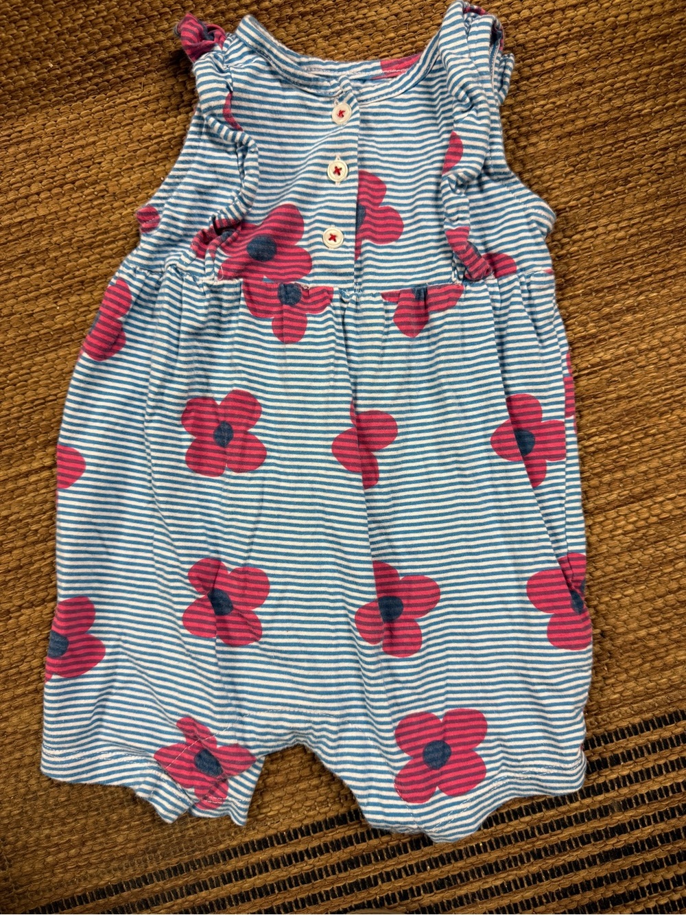 Hatley Blue & White Stripe Romper with Pink Flower Print